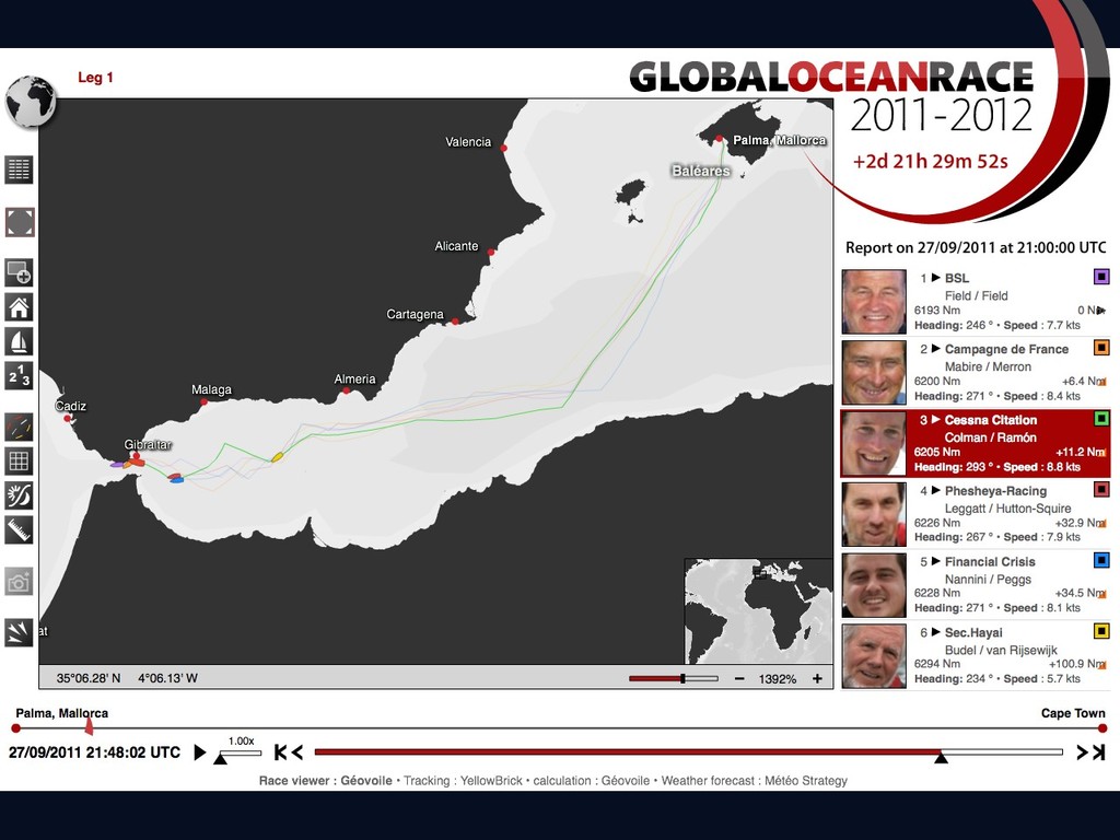Route taken by the Global Ocean race fleet through the Mediterranean  - Day 3, Global Ocean Race © Global Ocean Race http://globaloceanrace.com